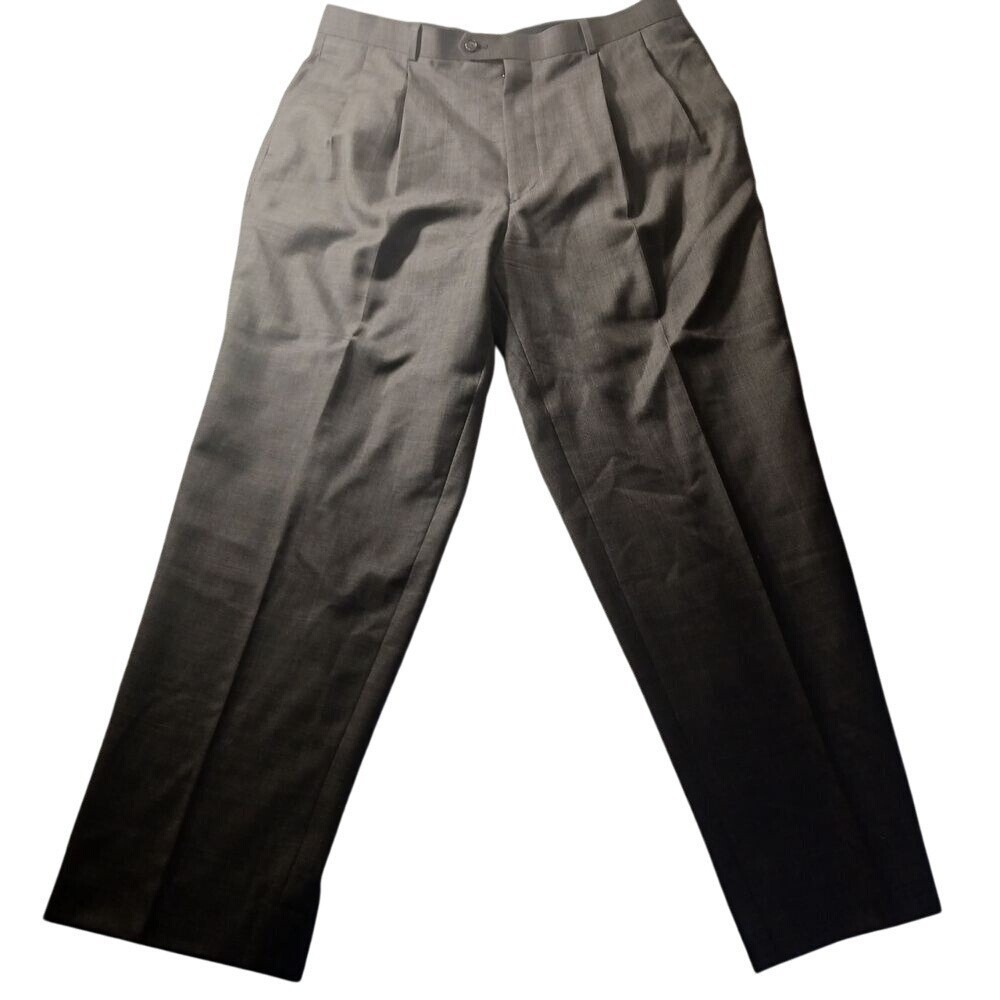 Tasso Elba Pleated Dress Pants Mens 38x31 Wool Glen Plaid Brown Heritage Preppy